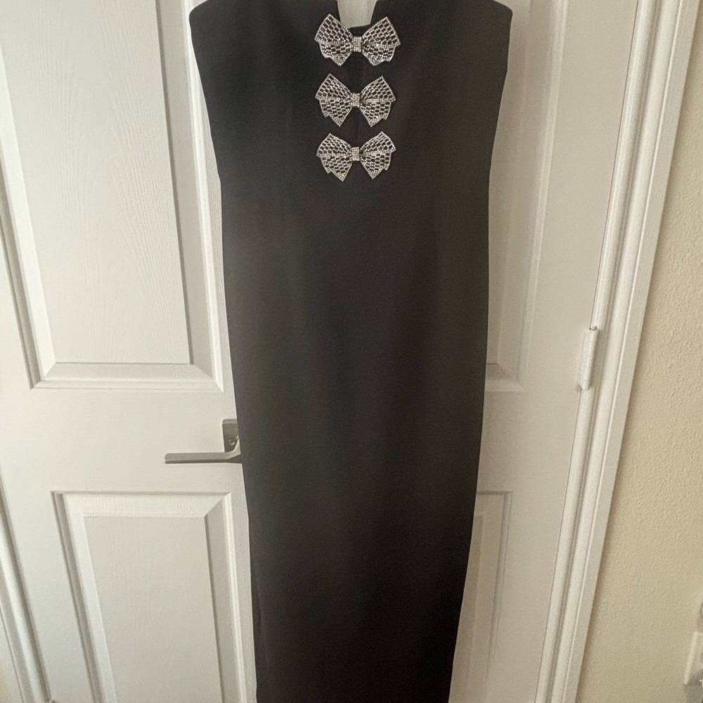ANTONIO MELANI Black Maxi Dress with White Lace Details